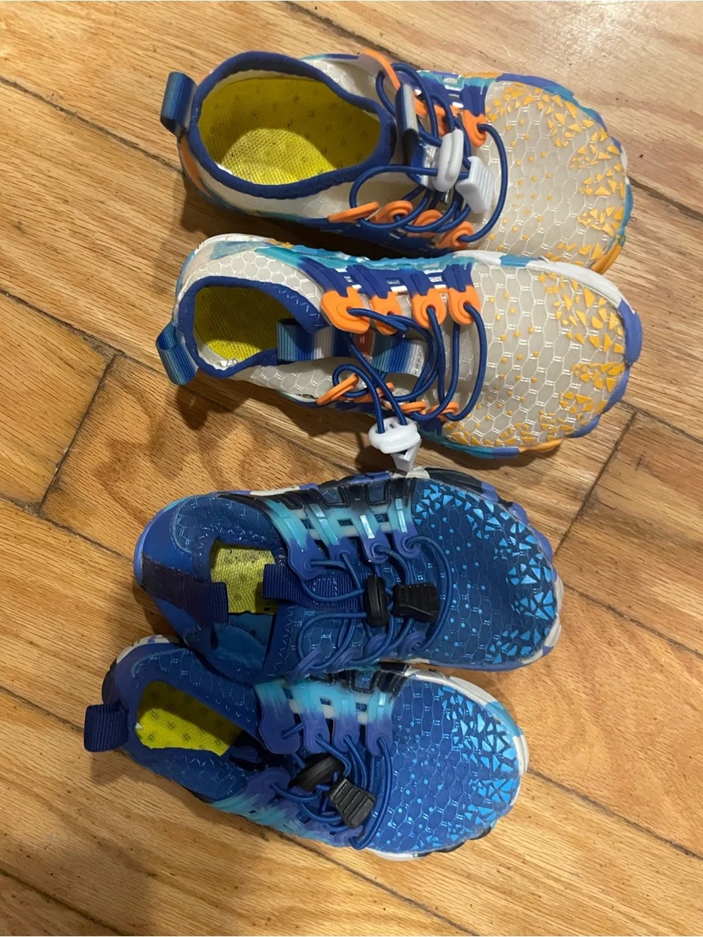Kids Lightweight Mesh Athletic water Shoes in Blue & Gray with Orange 2 pairs